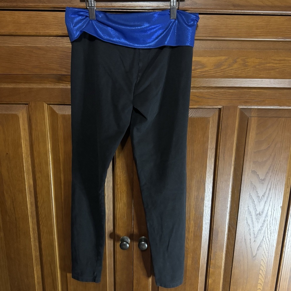 Y2K Bling Metallic Victoria's Secret PINK Med Blue Black Fold Over Leggings UK - Picture 5 of 5